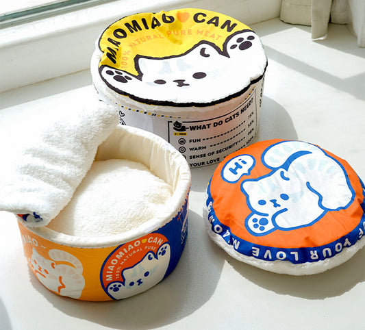 Can shaped Cat Bed with Lid & Cushion