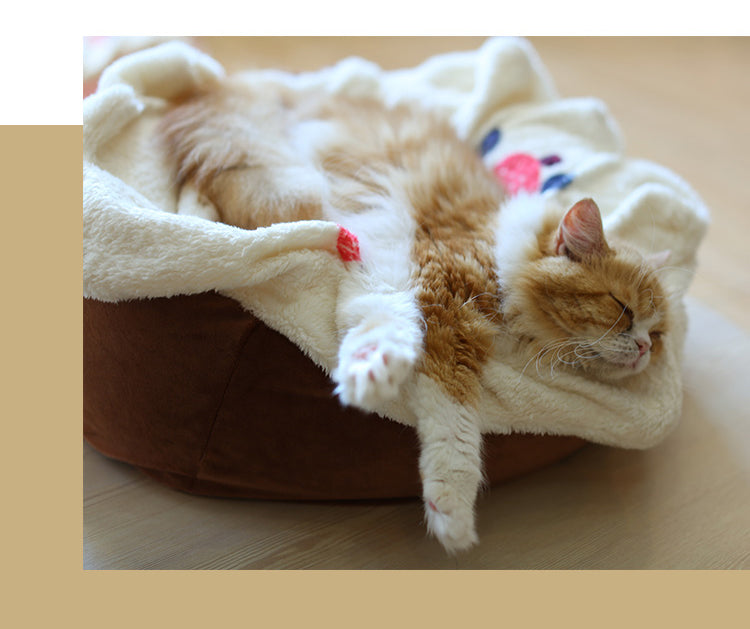 Cute Fruit Frosted Cake Plush Sleeping Cat Bed