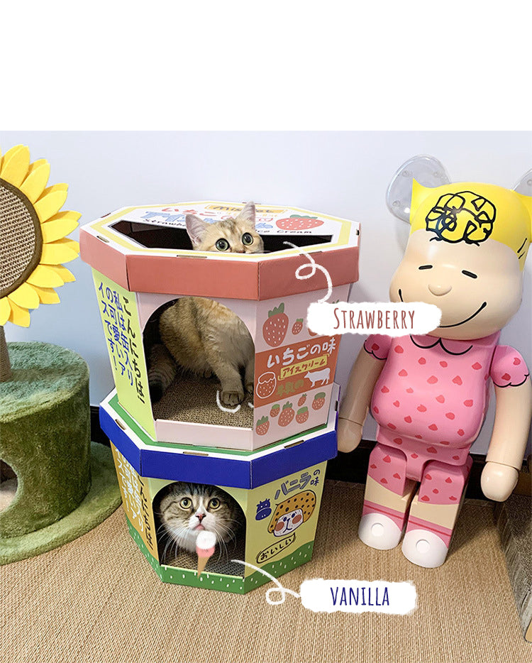 Ice-cream Style Carton House for Cats & Scratcher