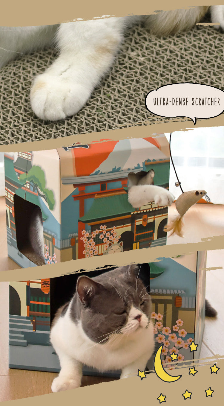 Japanese Sake Style Cardboard Cat House & Scratcher
