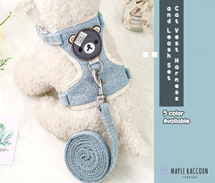 Cute Teddy Bear Cat Vest Harness and Leash Set