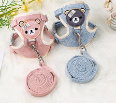Cute Teddy Bear Cat Vest Harness and Leash Set