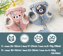 Cute Teddy Bear Cat Vest Harness and Leash Set